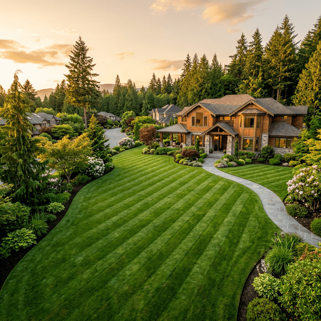 Beautiful manicured lawn with stripes